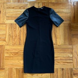 NWT Vince Black Leather Sleeve Knee Length Dress Sz 2